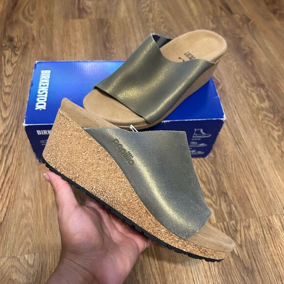 PAPILLIO by BIRKENSTOCK namica gold wedge platform sandals shoes women’s eur 38